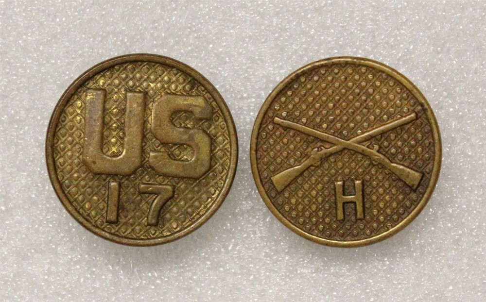 Army Enlisted Collar Pin: Company H, 17th Infantry Regt set - 1920/30's