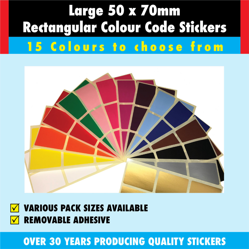 Large 50 x 70mm Rectangular - Colour Coded Stickers / Sticky Labels
