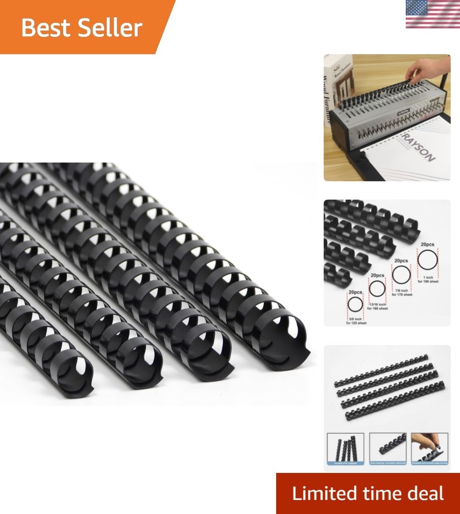 Multi-Size Pack of 40 Black Binding Combs for Letter Size - Durability Assured