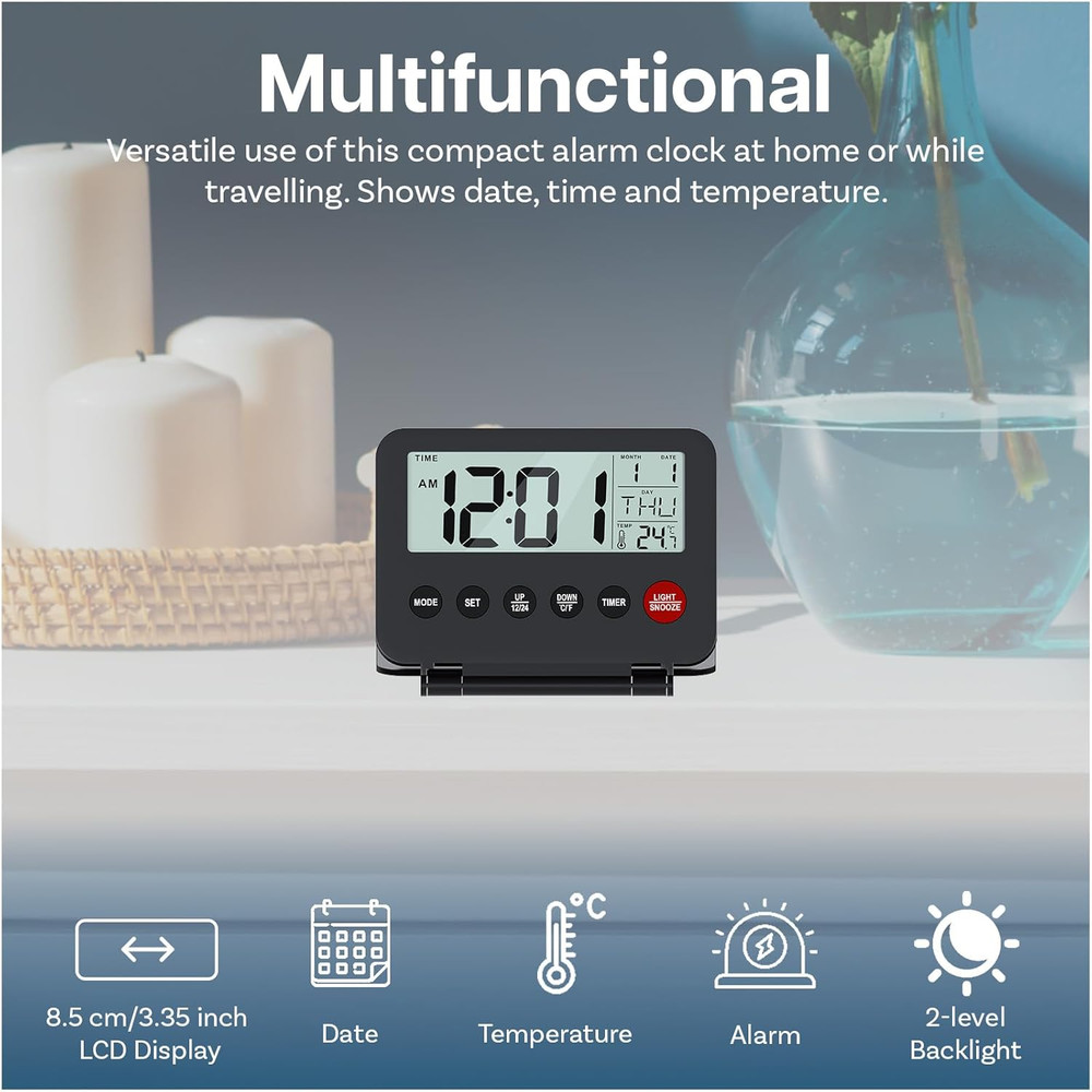 Small Digital Travel Alarm Clock Foldable Battery-Operated Clock with Backlight,