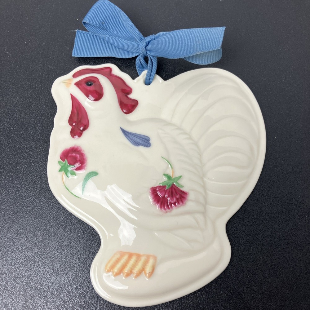 Lenox Rooster Cookie Press Poppies On Blue Barnyard Kitchen 6” Wall Decor