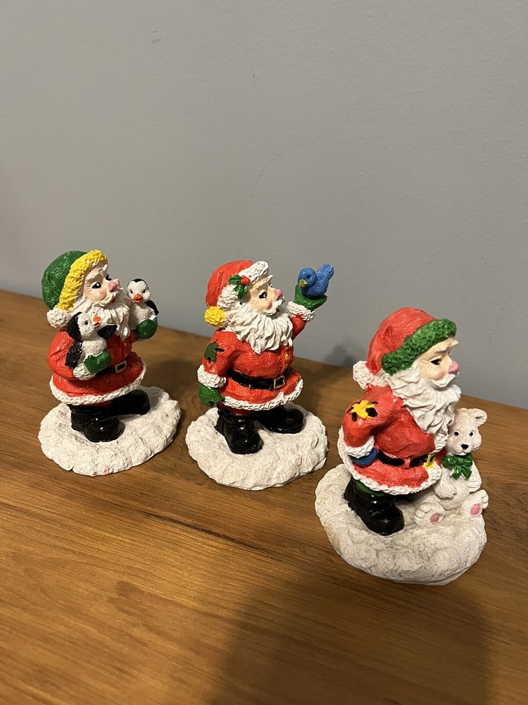 Santa & Friends Lot Of 3 Christmas Figurines 1998 By Hermitage Pottery 4.5”