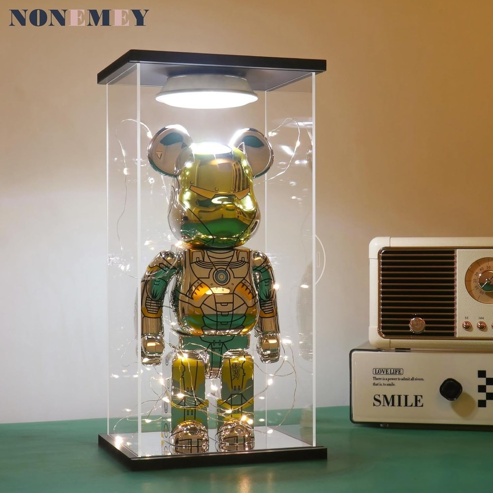 Clear Acrylic Display Case with Remote Control Light for 400% Bearbrick, Dust...
