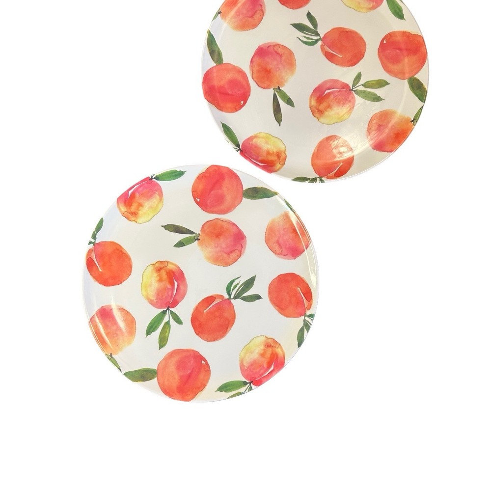 2 Melamine Platter 14” Watercolor Peach Lightweight Durable Stackable Tableware