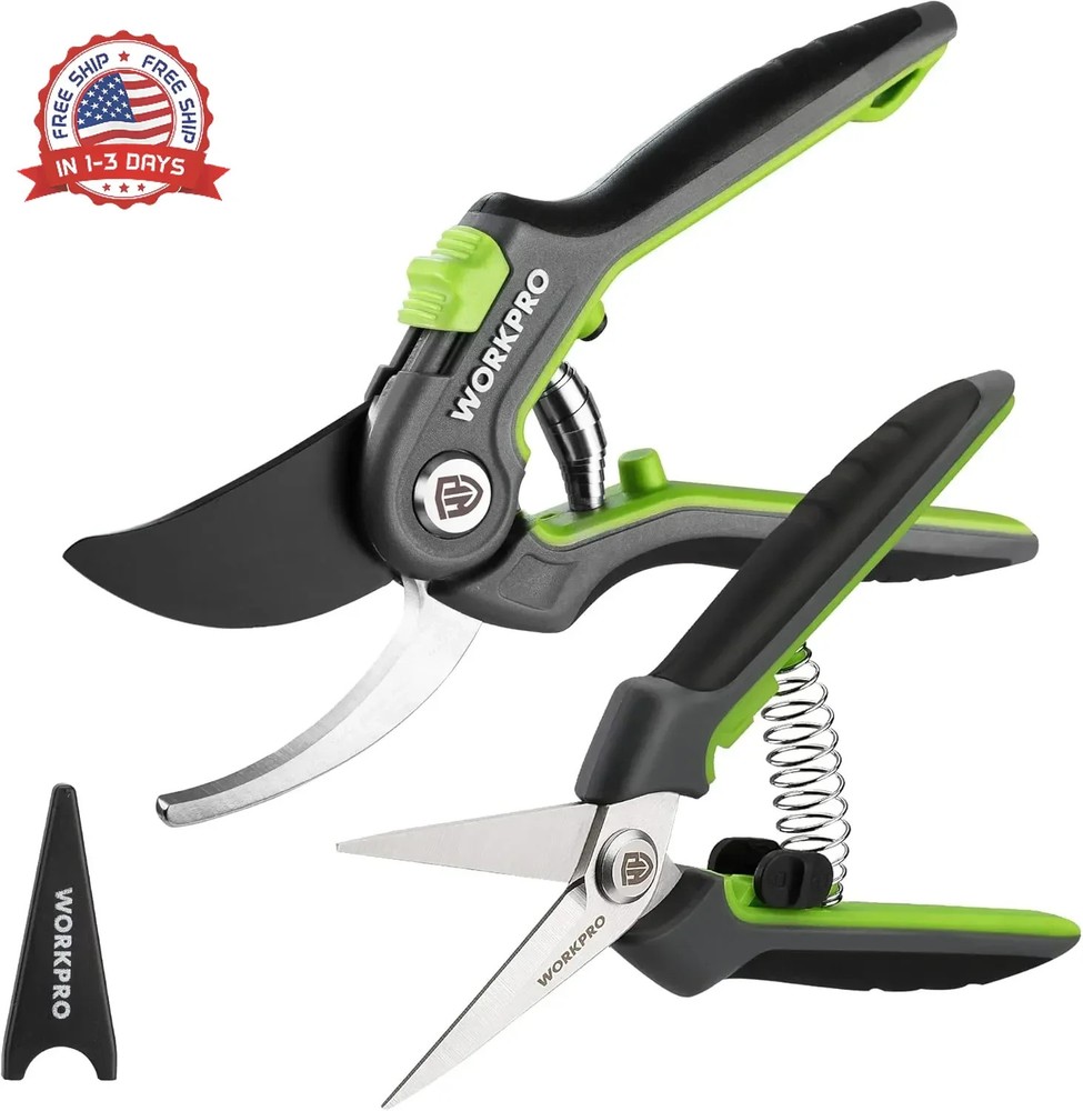 WORKPRO Garden Pruning Shears 2 Pack, 8" Bypass Pruning Shears and 6.25" Straigh