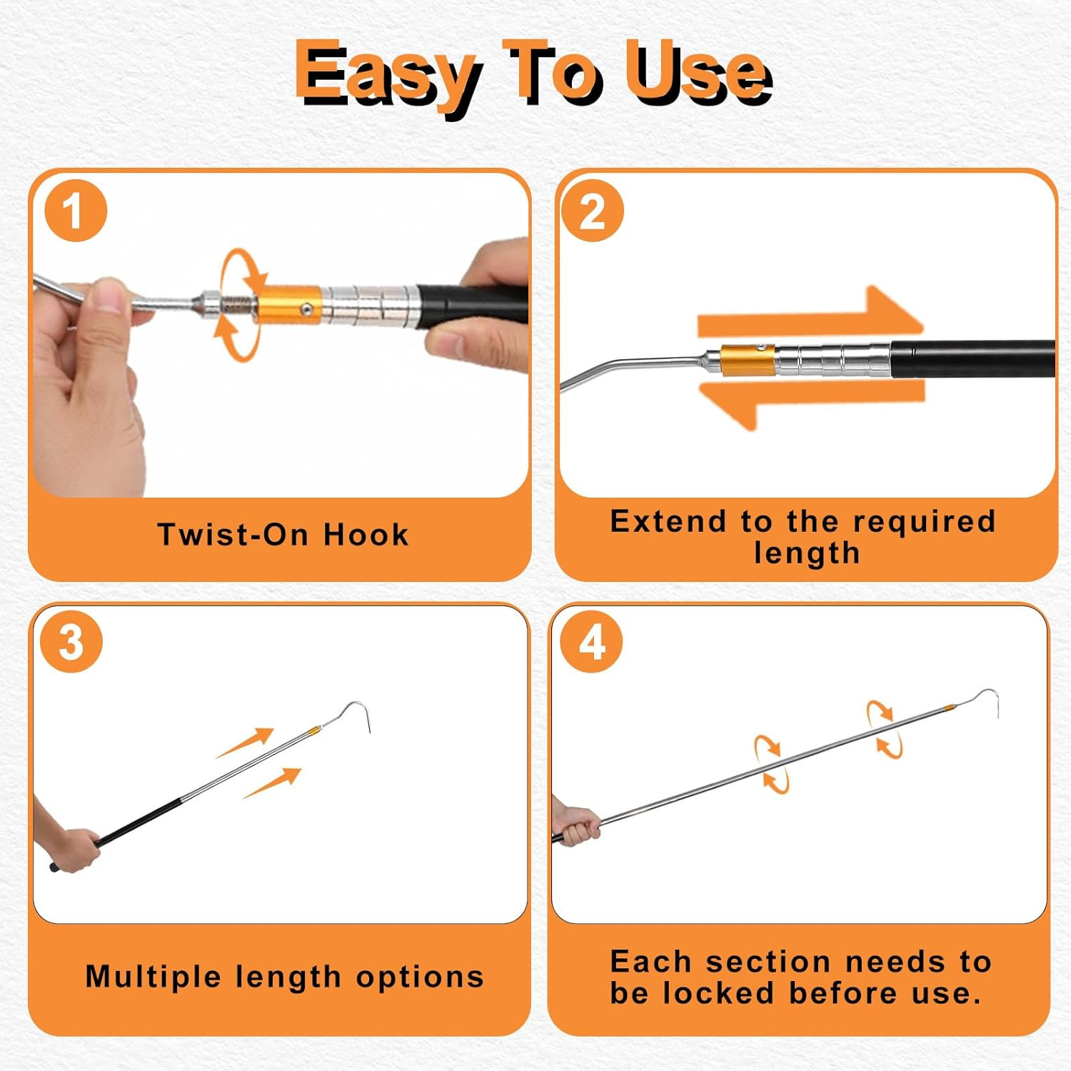 Portable RV Awning Opener Pole, 63-Inch Easy Reach Telescoping Pole with Hook, P