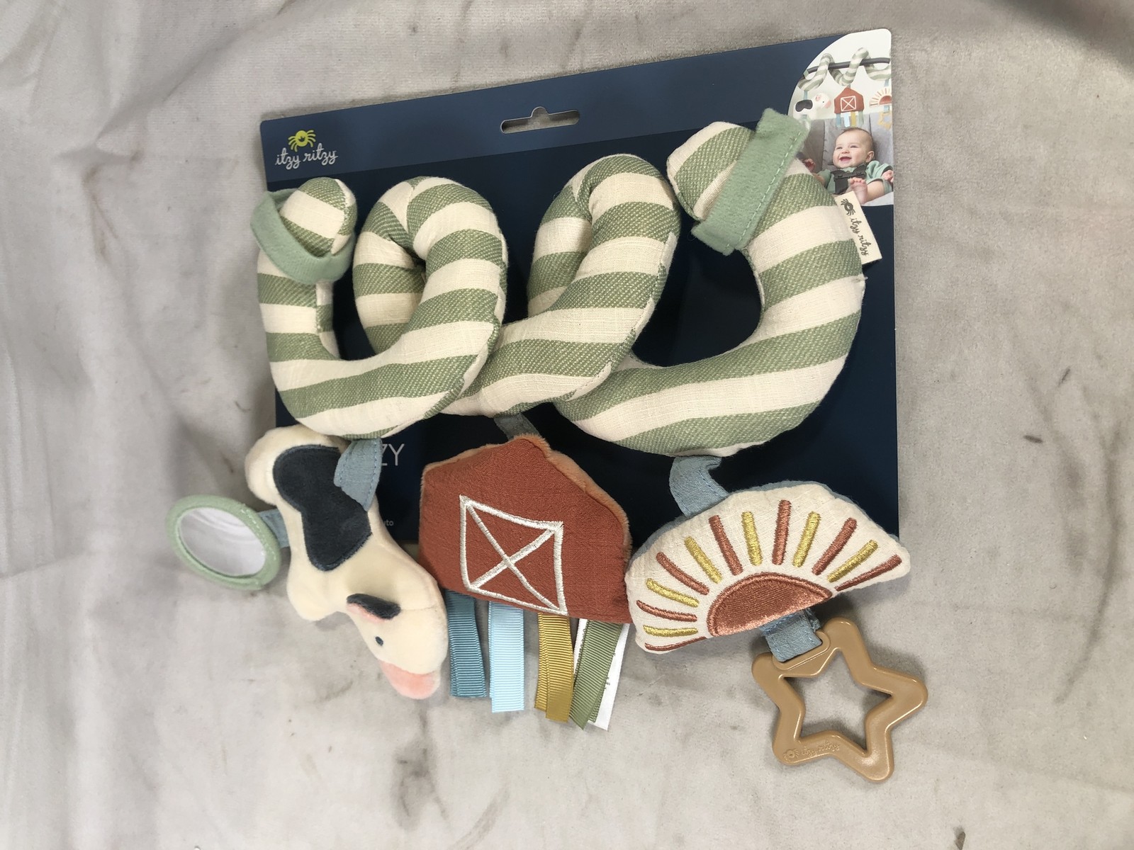 Itzy Ritzy Itzy Bitzy Spiral Farm Baby Toy Mirror Ribbons, Farm