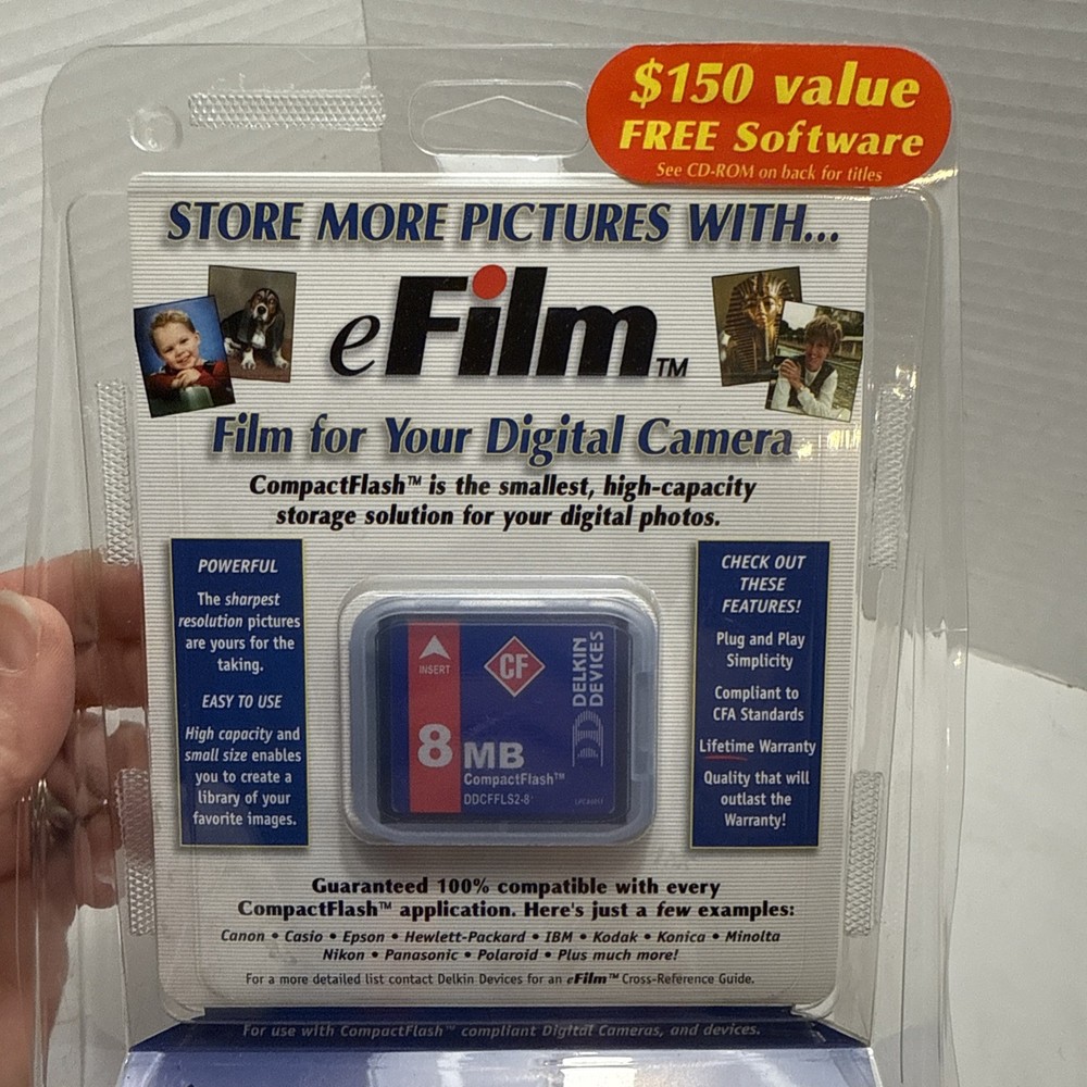 New Delkin 8 MB CompactFlash Card DDCFFLS2-8 + Digital Imaging Software Pack