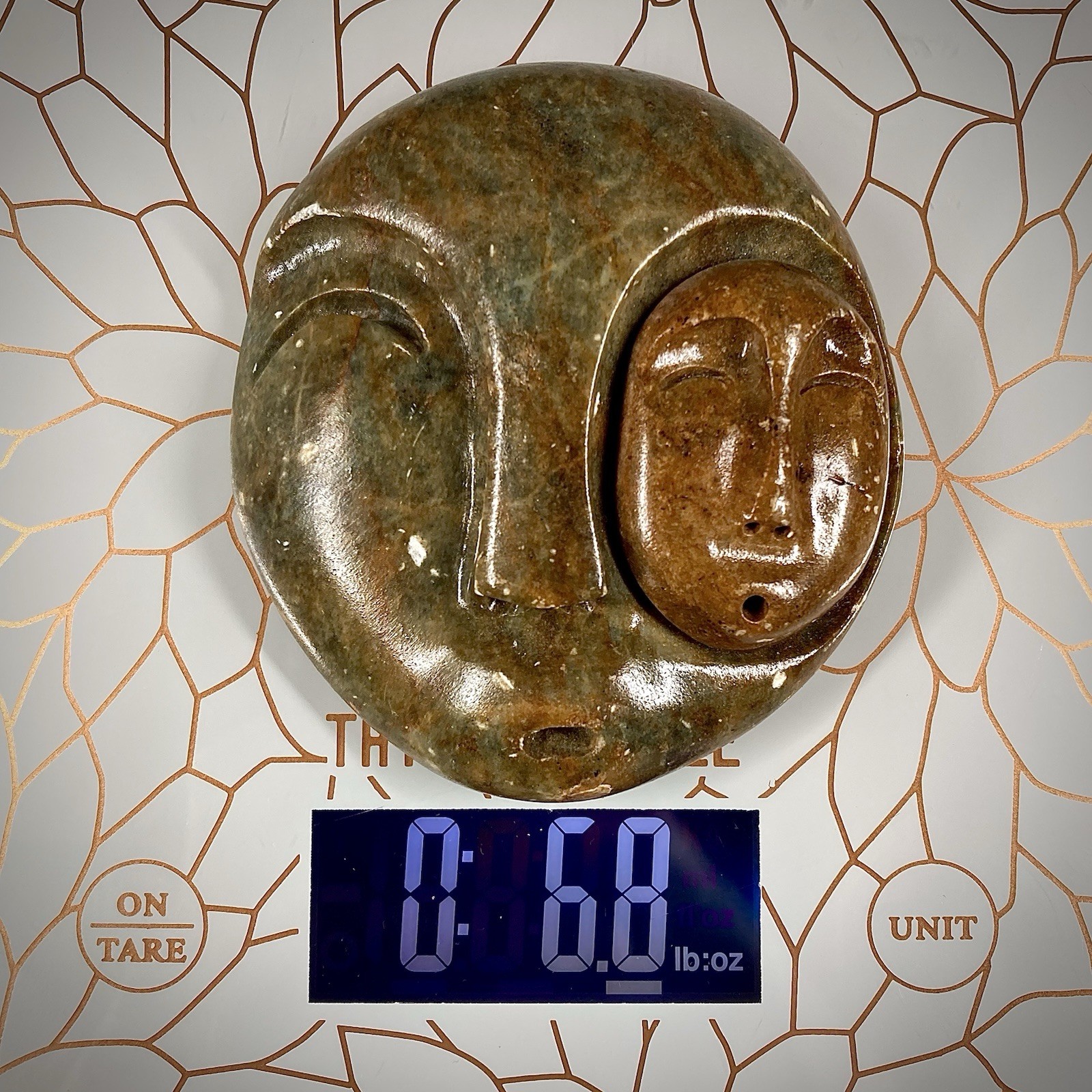 Alaska Native Handcrafted Stone Spirit In Eye Mask Soapstone Hangable Carving 3”