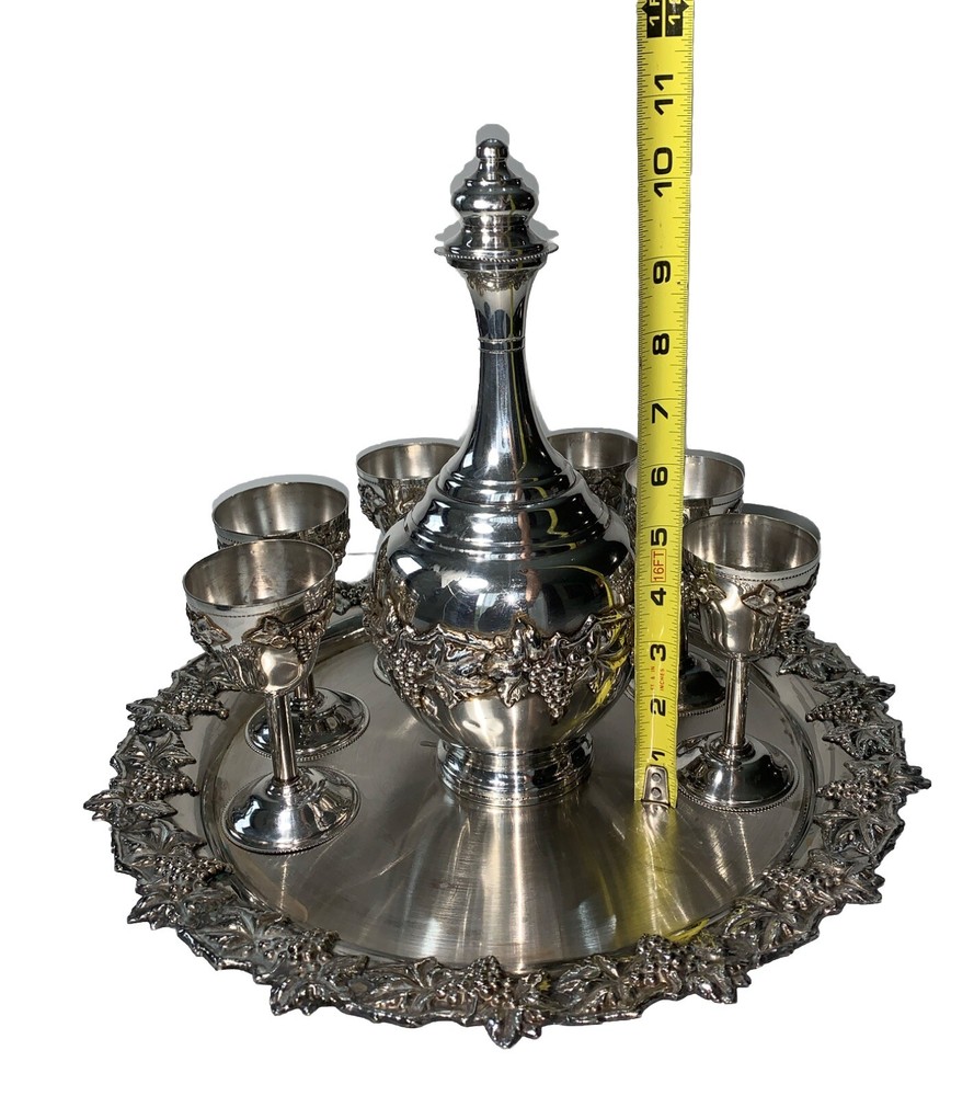 Judaica decanter Set Kiddich Goblets & Tray
