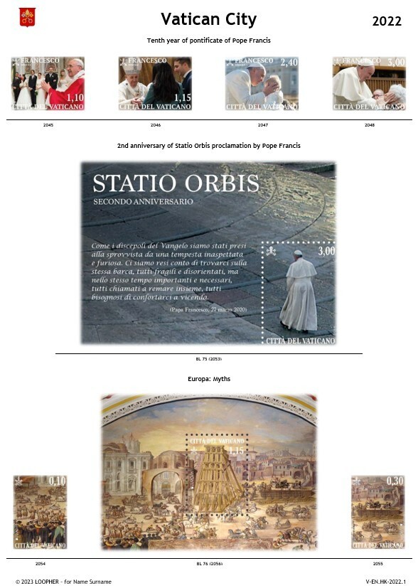 [VE-008] VATICAN CITY Digital Stamp Album [1929-2022, 246 pages] with Info-Pages