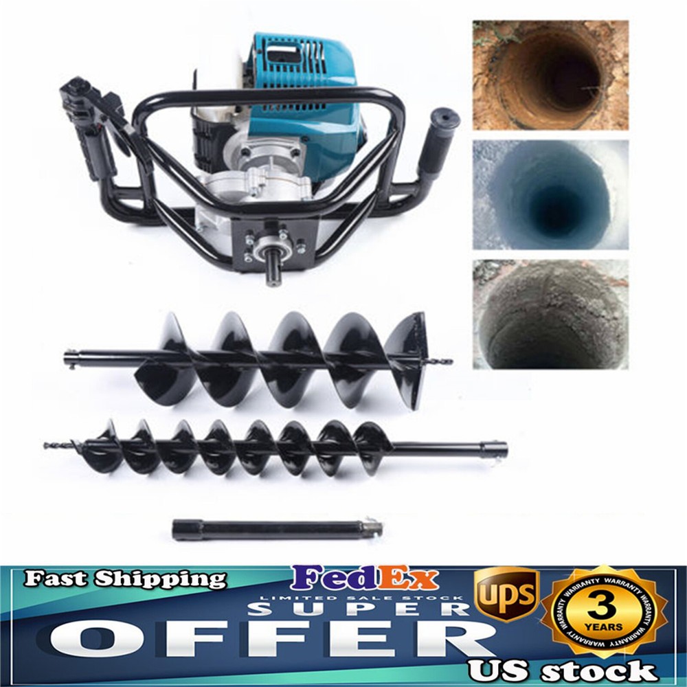 52cc 2 Stroke Post Hole Digger with 2 Bits Gas Powered Earth Auger Drill Machine