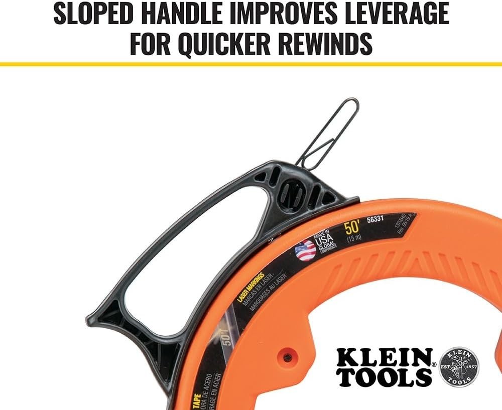 50-Foot Klein Tools Steel Fish Tape - Precision Wire Puller with Double Loop