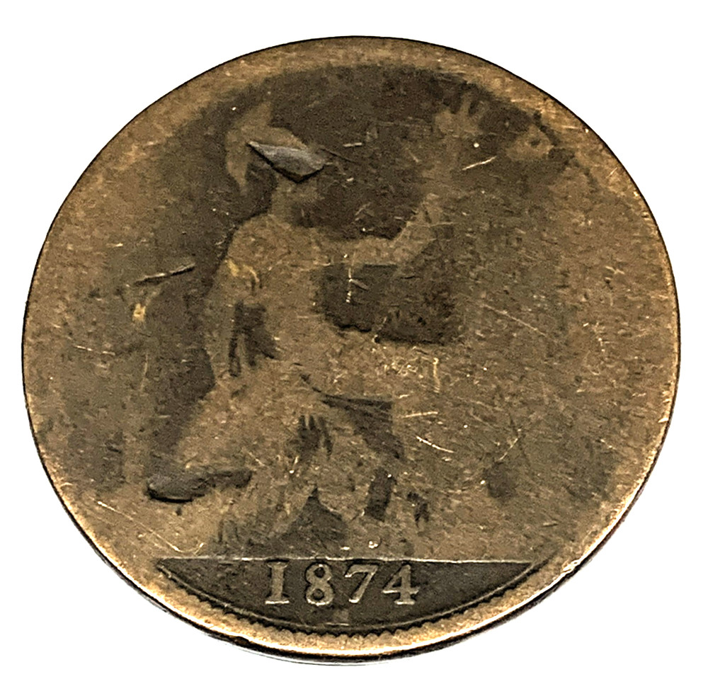 # C301    GREAT BRITAIN     COIN,     LARGE   PENNY    1874-H   very worn