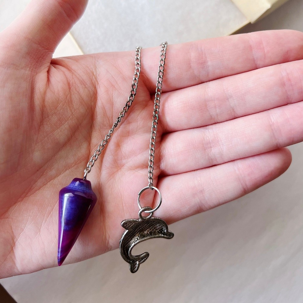 Amethyst Pendulum Dolphin Charm Purple Gemstone Divination Dowsing