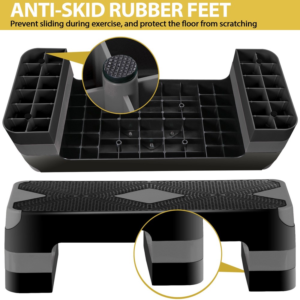 Aerobic Step Platform Exercise Step Adjustable Height 4"-6''-8' w/4 Risers Grey