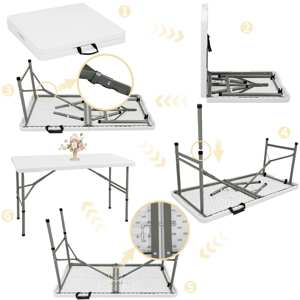 Folding Table 4FT Camping Table Portable Heavy Duty Plastic Rectangular Outdoor