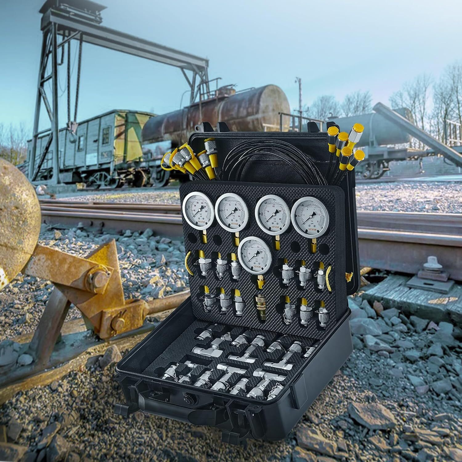 60Mpa Hydraulic Pressure Test Kit 5 Gauges 13 Couplings 14 Tee Connectors 5 Hose