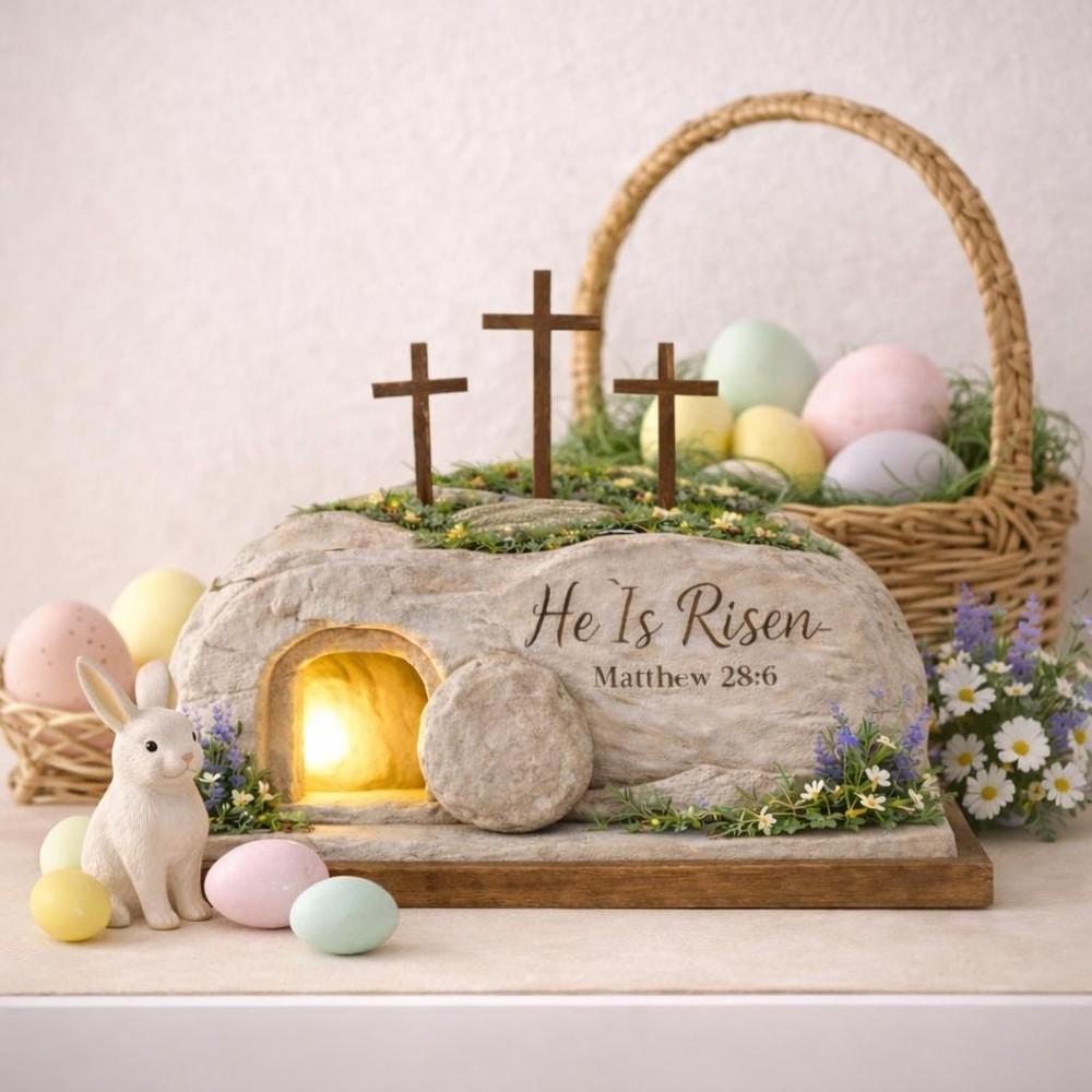 He Is Risen Empty Tomb 2 Layer Wooden Block, Easter Decor, Christian Resurrectio