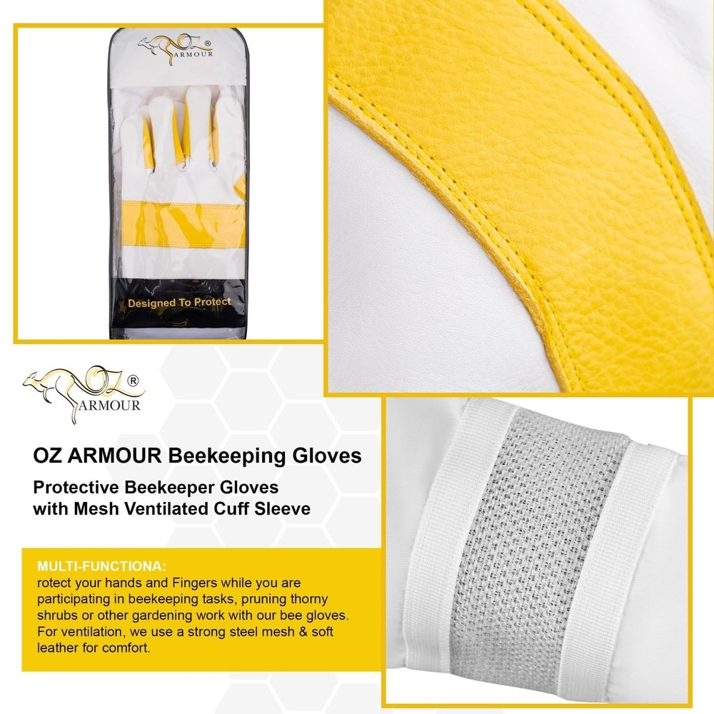 Beekeeping Gloves - Protective Beekeeper Gloves with Mesh Ventilated Cuff Sle...
