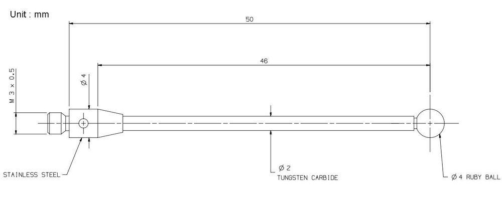 CMM Touch Probe M3 Thread Probe Stylus 4mm Ruby Ball Tips 50mm Long A-5003-0061
