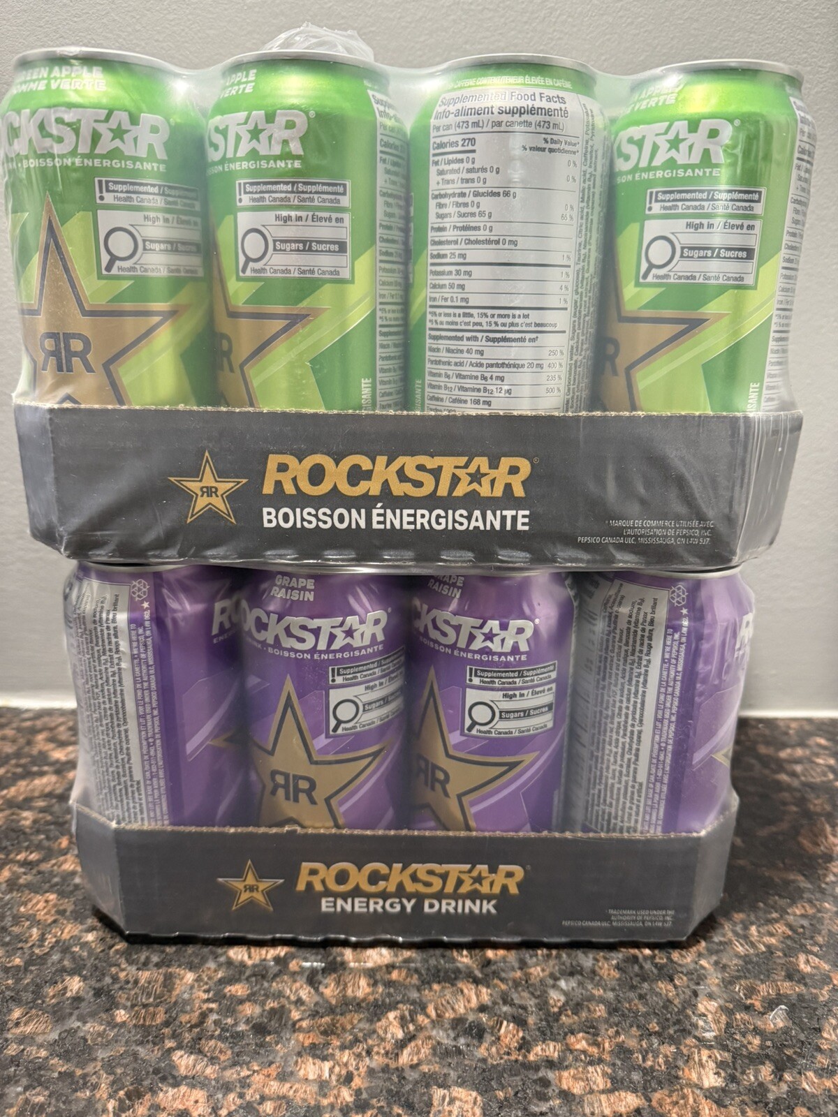 Rockstar Revolt Grape Energy Drink 16oz  And Revolt Green Apple 24 Cans BBD 2/26