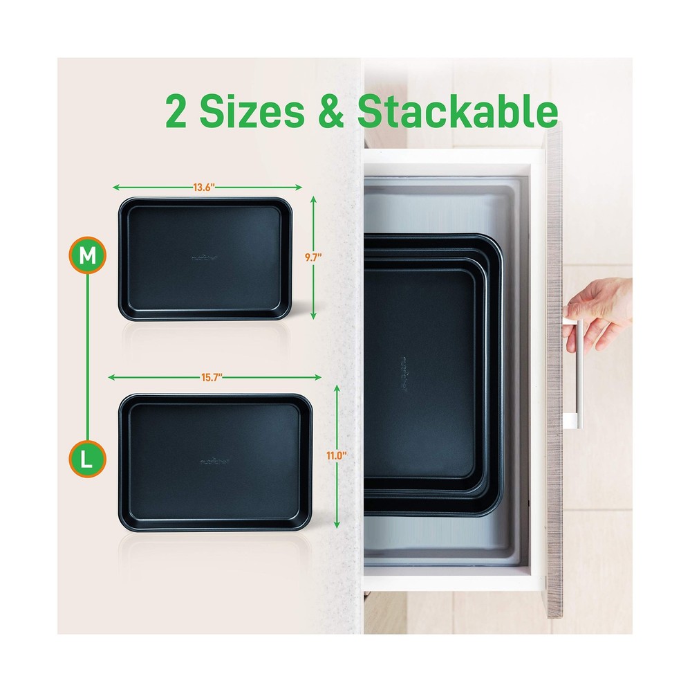 Nutrichef 11 Piece Nonstick Ceramic Cookware Set with Cookie Sheets Fast Ship
