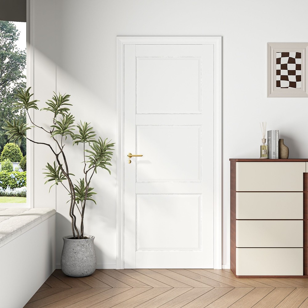 32''x80''3-Panel Solid Core Prehung Interior Door -Pantry/French No Hardware Kit
