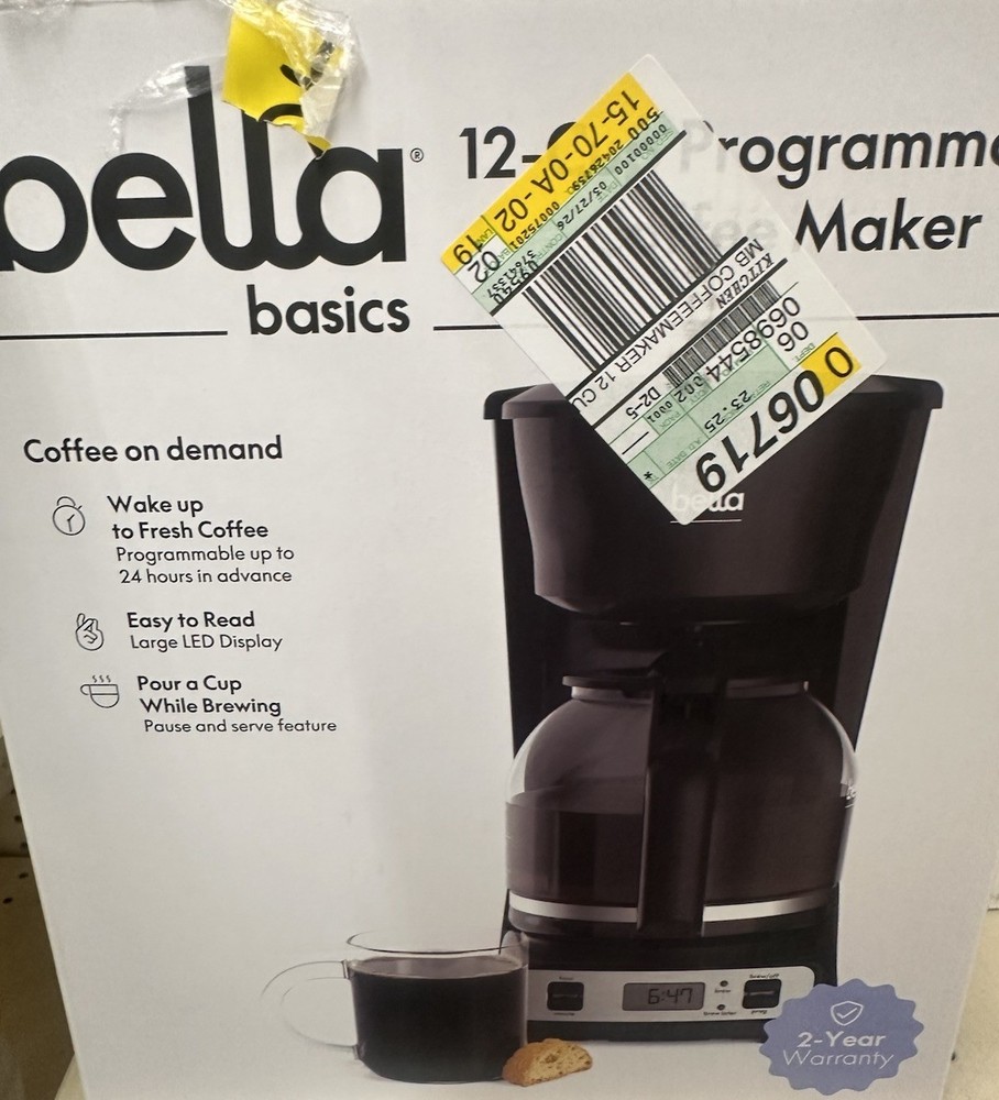 Bella Basics 12-Cup Programmable Filter Coffee Maker Black LED Display