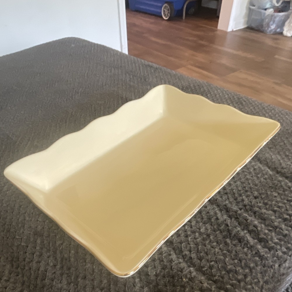 Alco Beige Ceramic Rectangular Tray Glossy Finish