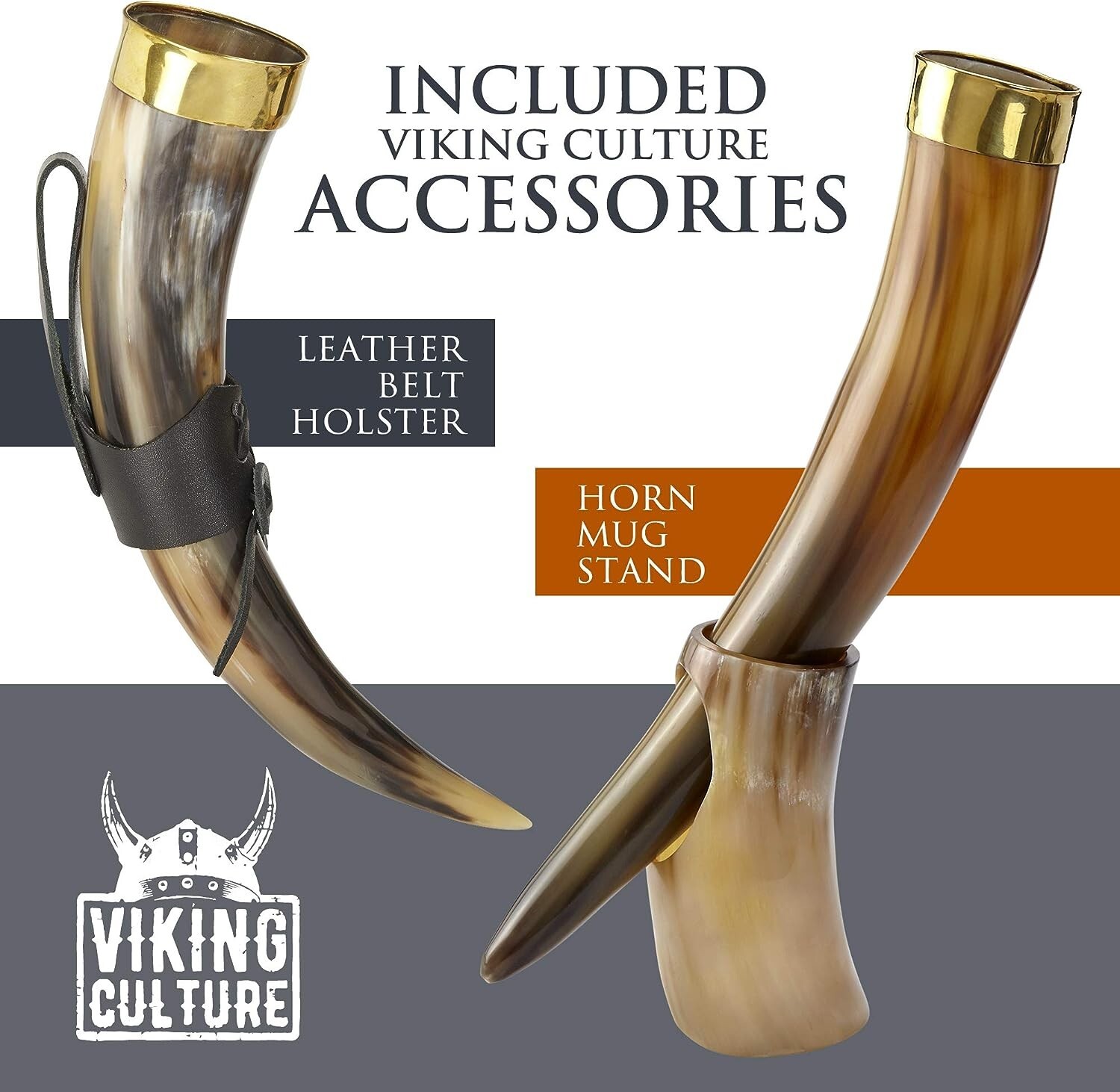 Viking Culture 16 Oz. Viking Drinking Horn W/ Beer Opener Stand Genuine Leather