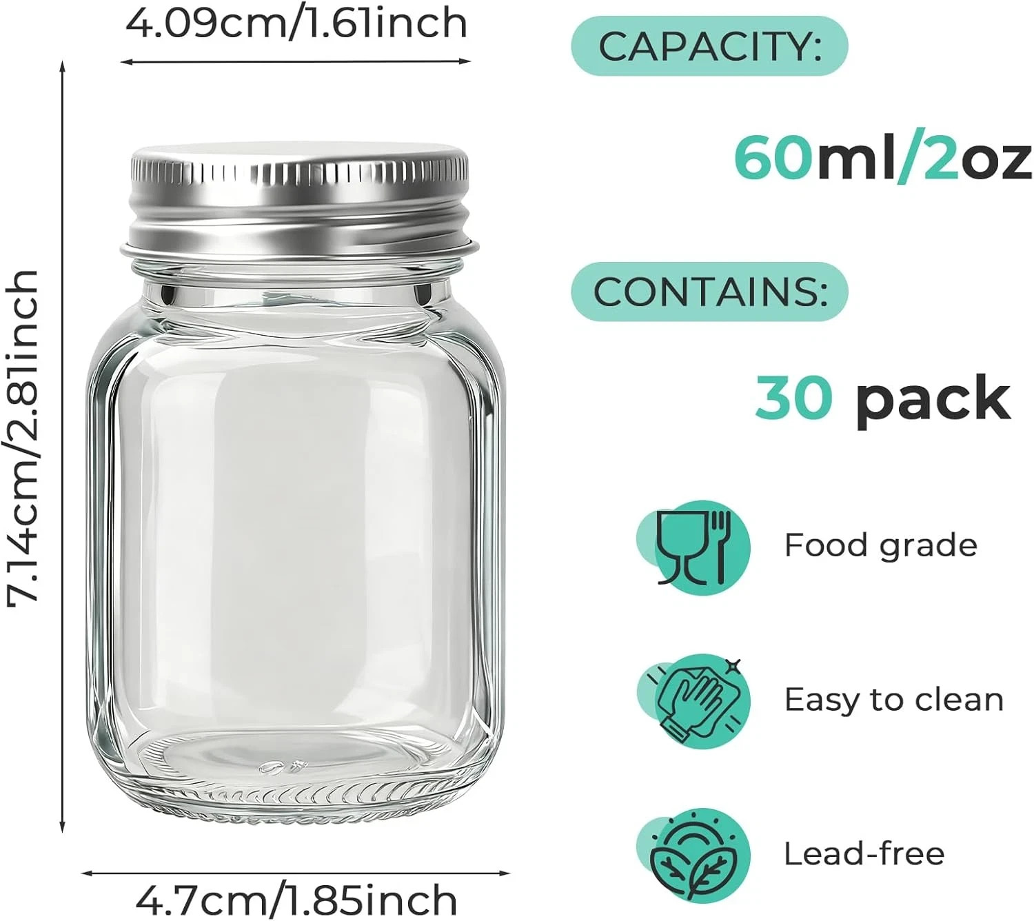 2 Oz Glass Mason Jars Silver Lids 30 Pack Small Glass Jars Mini Spice Jars Honey