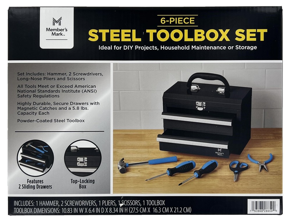 Member's Mark 11" Toolbox with 5 Piece Tool Set - Black