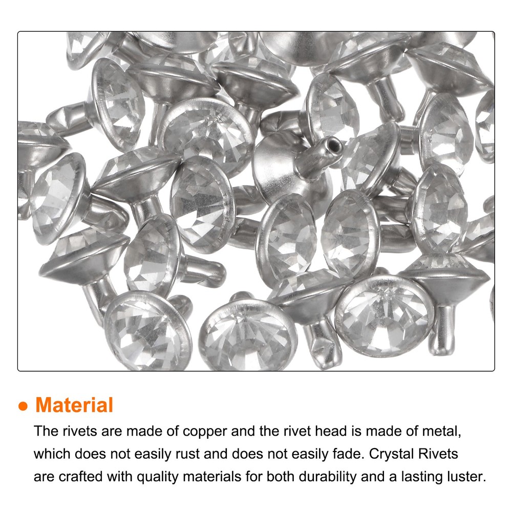 50pcs Crystal Rivets 9mm Rhinestone Rivets Rapid Stud Rivets, Silver