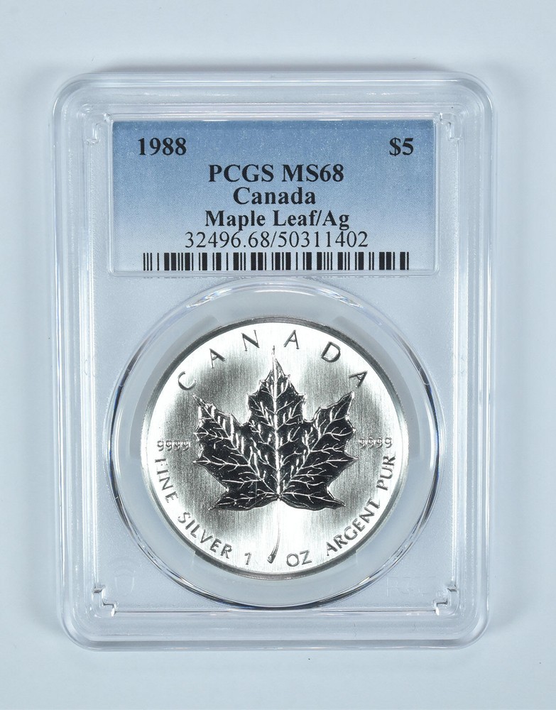 1988 Canada 5 Dollars Silver Maple Leaf MS68 PCGS Blue Label