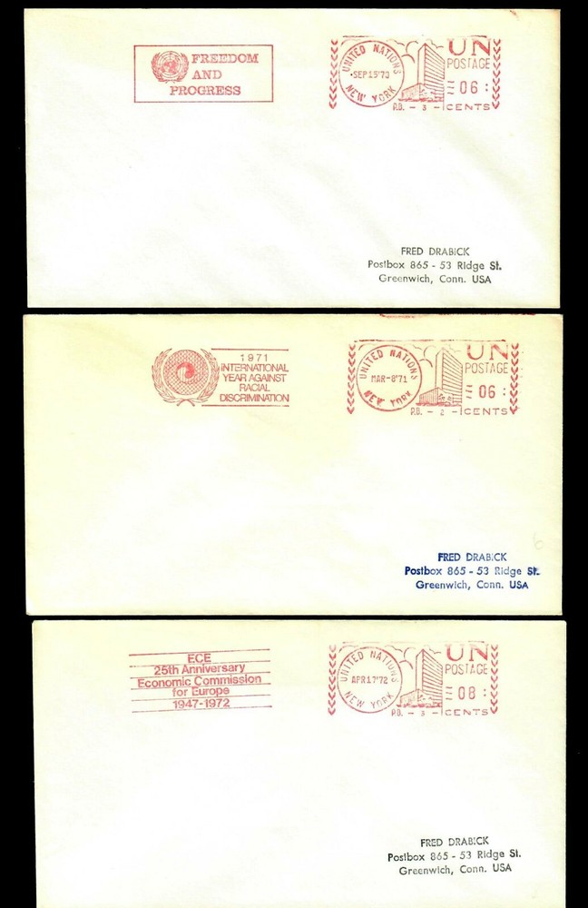X 111U.N. Meter (3) Covers 1971-73 Freedom & Progress ECE, Racial Discrimination