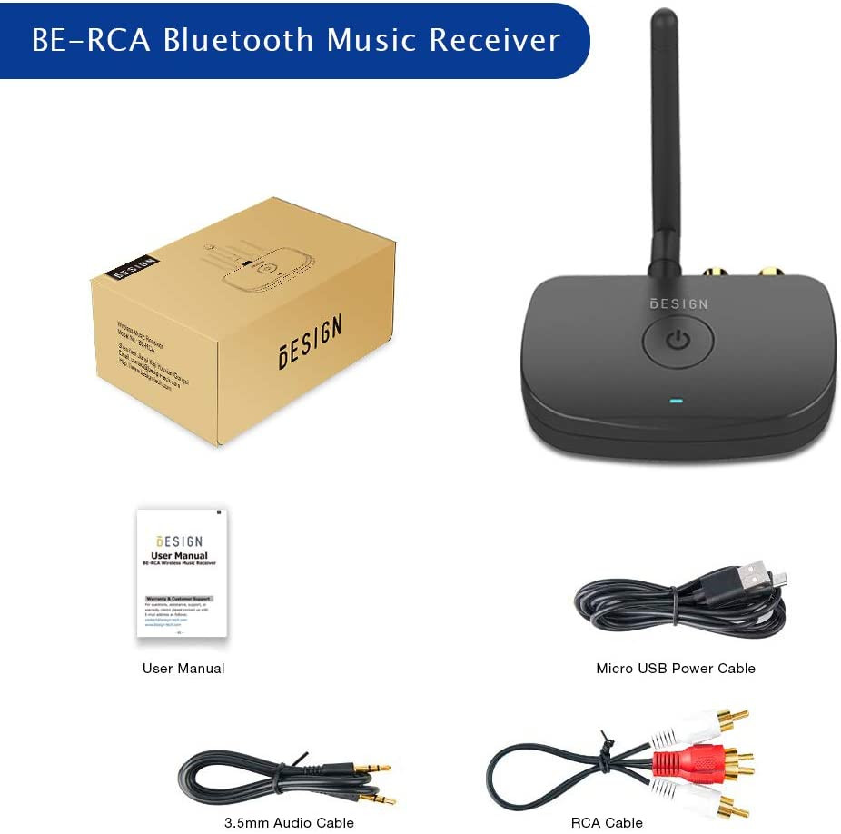 BE-RCA Long Range Bluetooth Music Receiver, Wireless Audio Adapter for Wired Spe