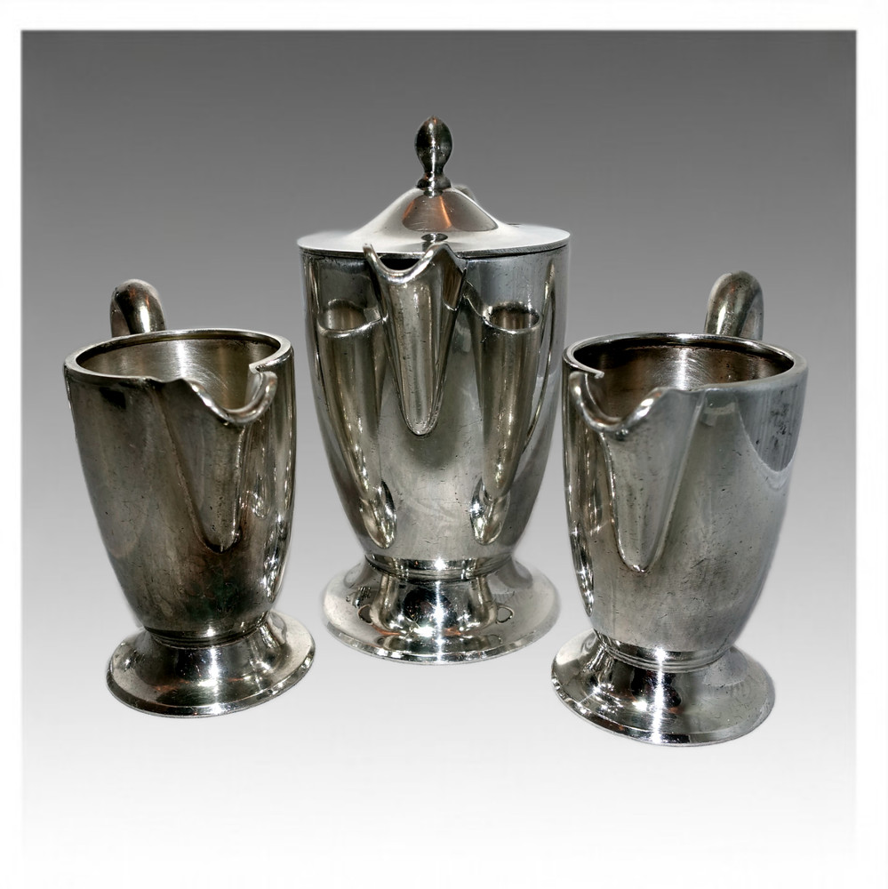 Hepp Silver Plate Coffee Pot Two Milk Jugs 3pc German Hotelware Set