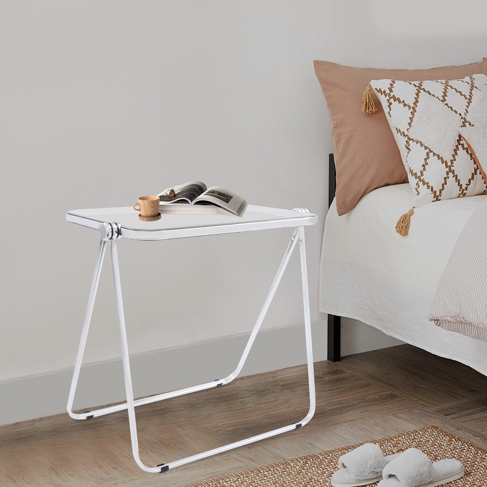 Clear Foldable Side Table, Tiny Desk for Home Office, Small Computer Desk
