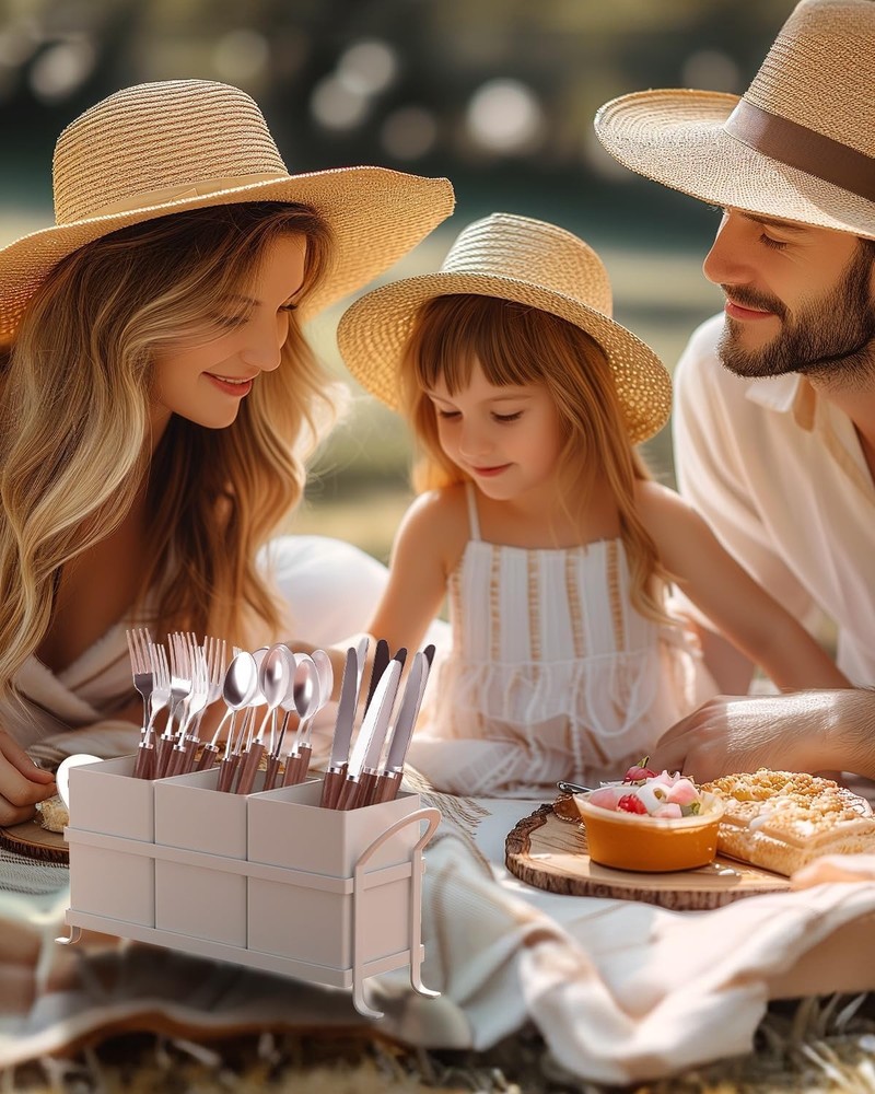 White Kitchen Utensil Holder Chic Silverware Holder Party Compact & Versatile