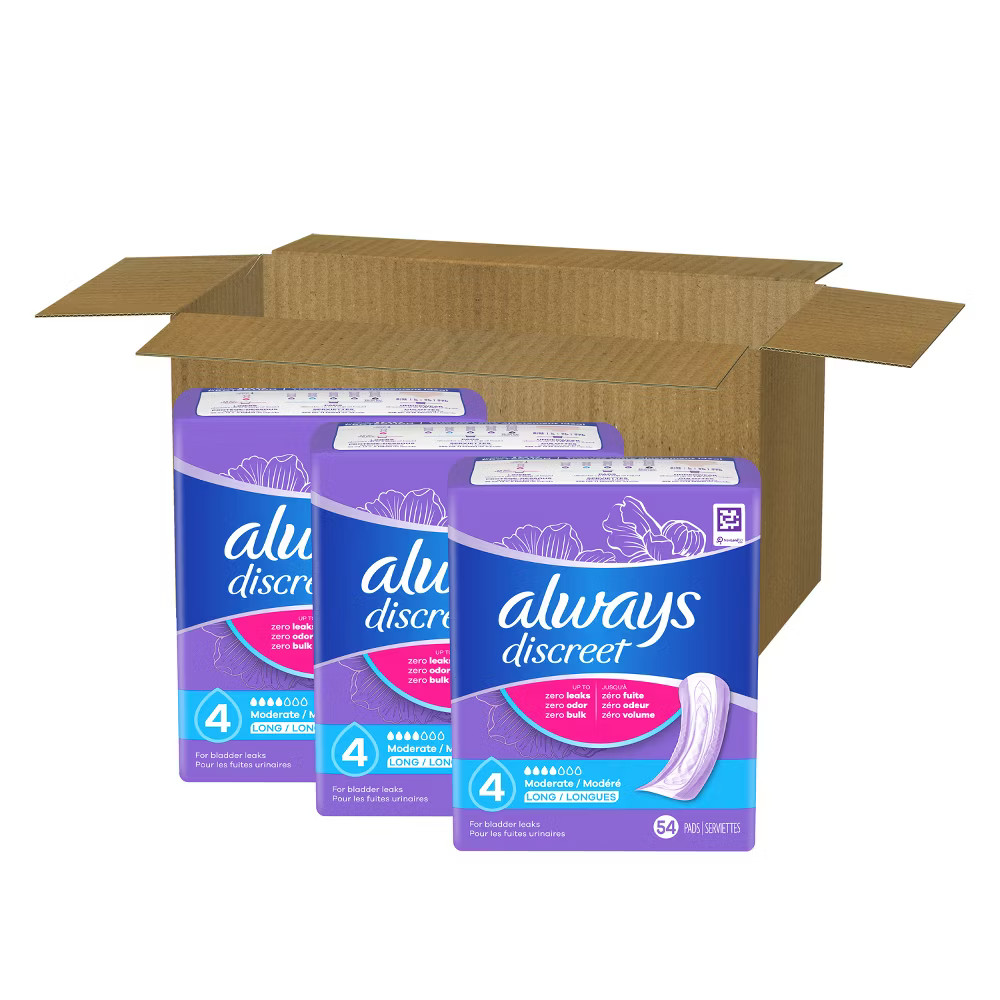 Always Discreet Moderate Long Absorbency 4 Drop Base Pads - 162ct