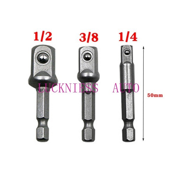 3PCS Socket Adapter Drill BIts Set Hex Shank 1/4" 3/8" 1/2" Impact Driver Tools