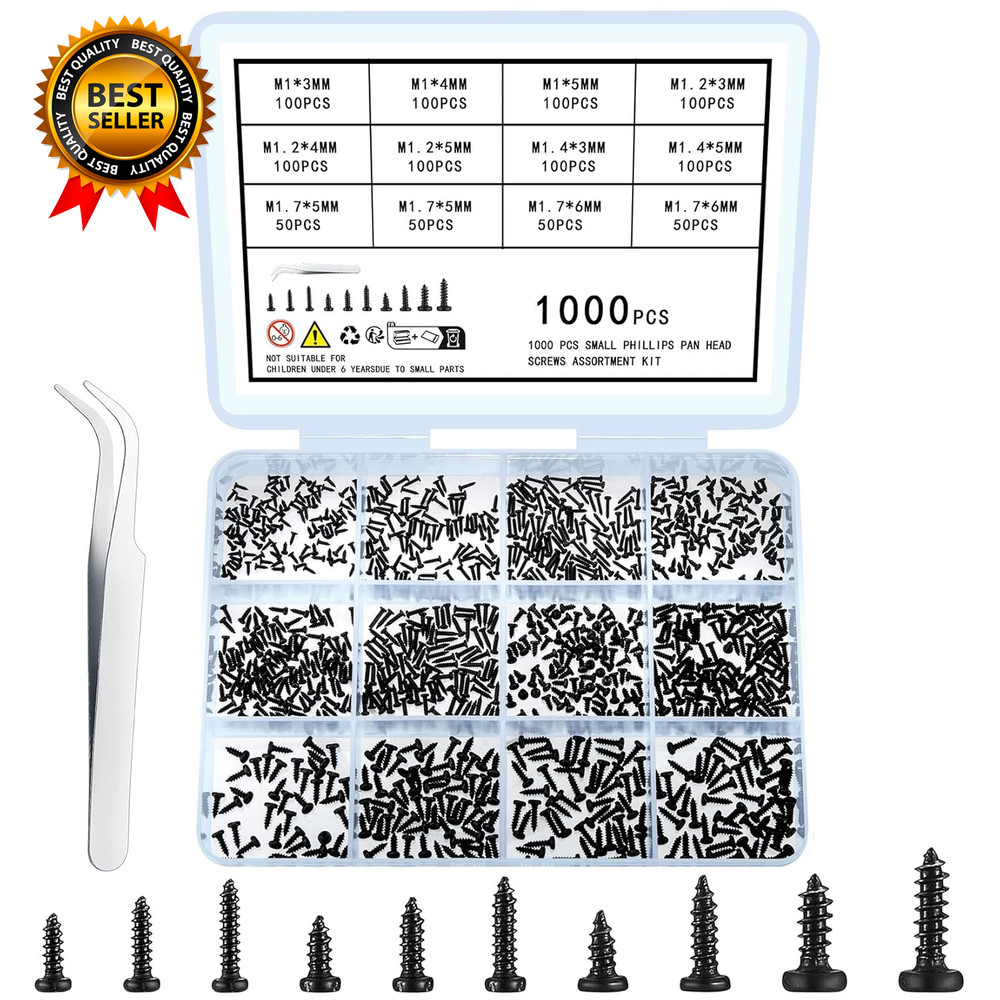 1000 Pcs Small Pan Head Screws Assortment Kit Micro Tiny Electronic Self-Tapping