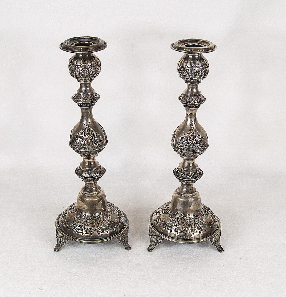 Antique Russian 84 Silver Sabbath Candlesticks