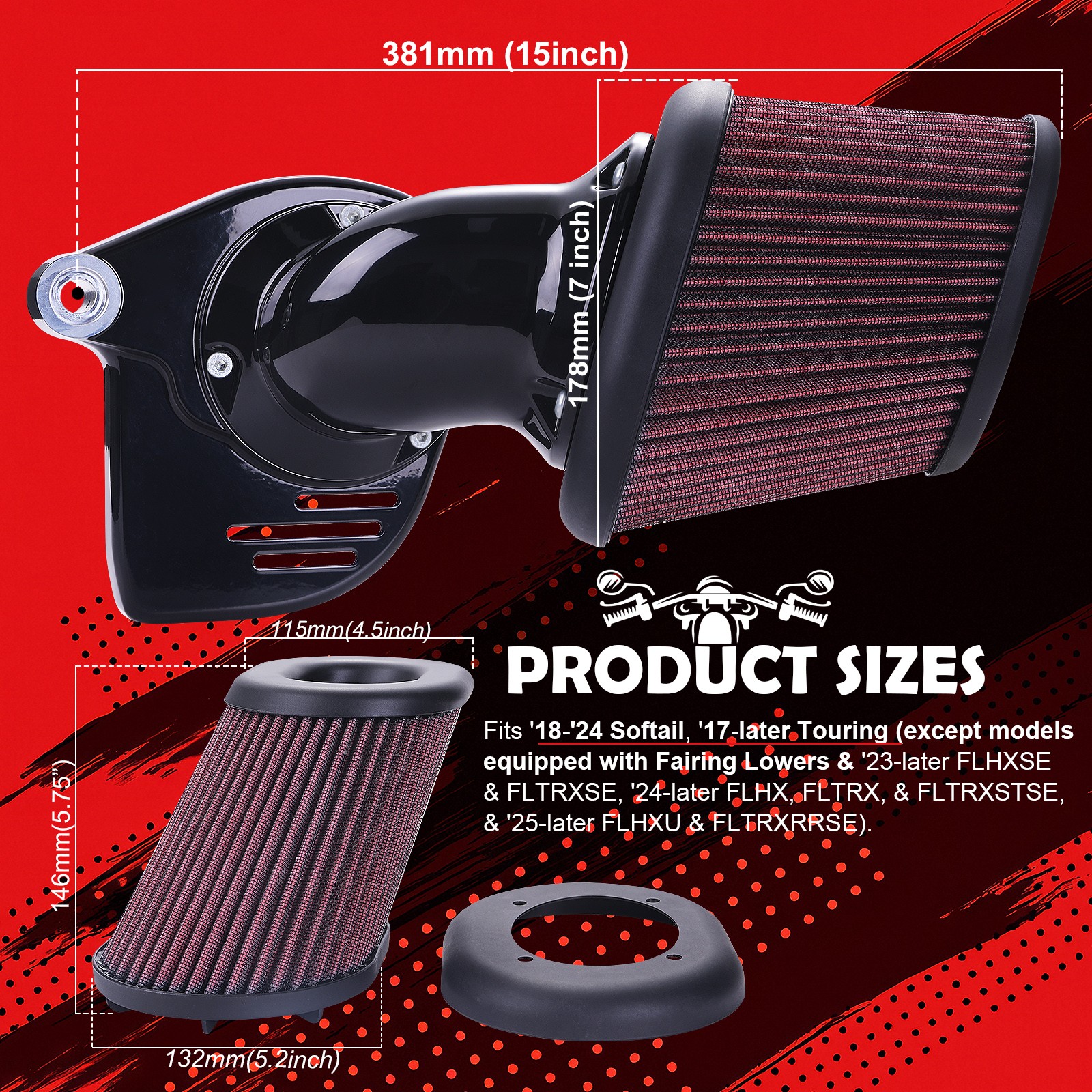 Heavy Breather Air Cleaner Intake Filter For harley touring softail 2017-2025