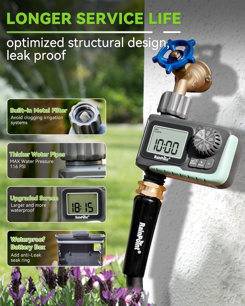 Compact 1-Outlet Sprinkler Timer: Easy Programming for Yard & Garden Maintenance