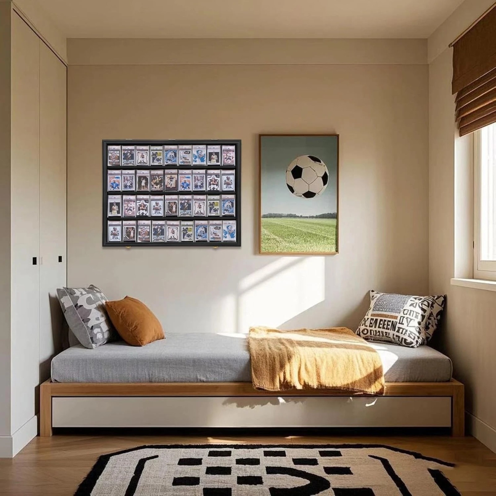 Graded Card Display Case 36 Slots Sports Card Wall Cabinet w/98% UV Acrylic Door