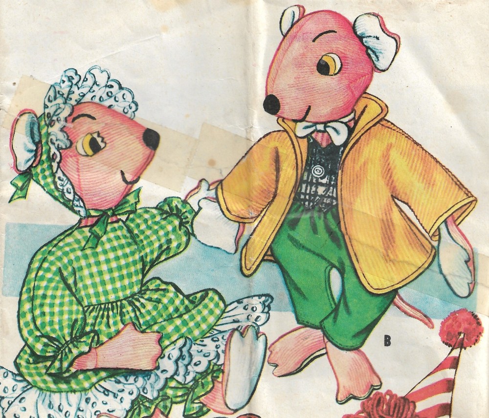 Pattern to Make Mr. & Mrs. Mouse Sock Dolls- 1960s