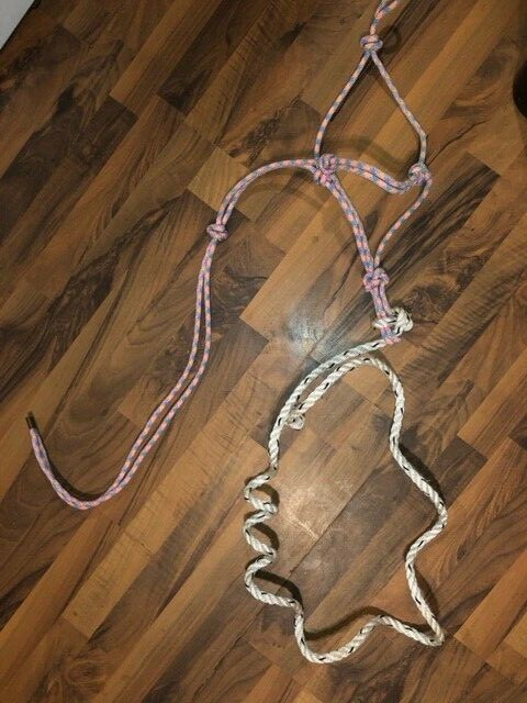 2 KNOTTED TRAINING HALTERS WITH LEAD LINES