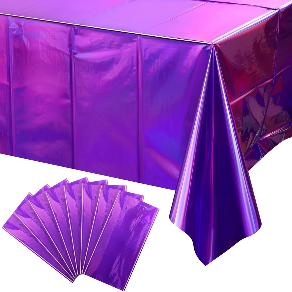 4 Pack Iridescence Plastic Tablecloths Shiny Disposable Laser Rectangle Table